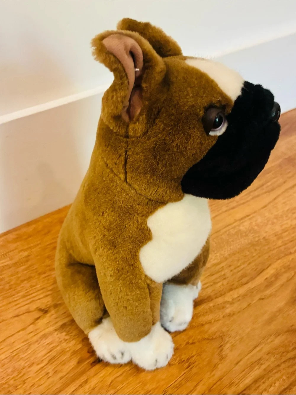 Adorable vintage Boxer brown & white sitting dog stuffed puppy plush by Ganz The